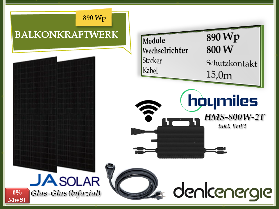 Balkonkraftwerk 890Wp / 800W WiFi (bifazial)