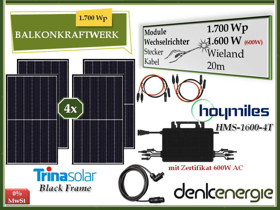 Balkonkraftwerk 1.700Wp / 1.600W (600W)