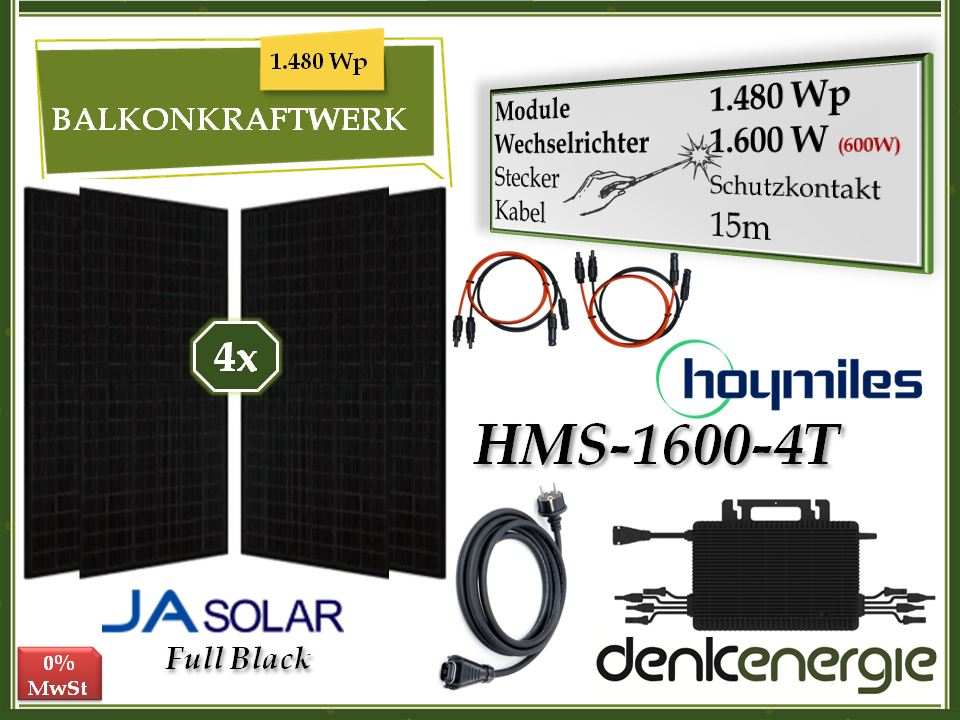 Balkonkraftwerk 1.480Wp / 1.600W (600W)