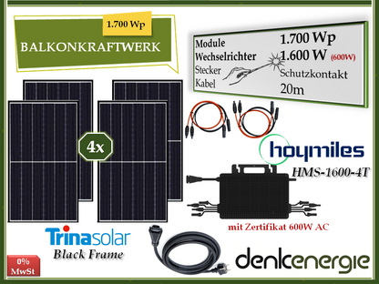 Balkonkraftwerk 1.700Wp / 1.600W (600W)