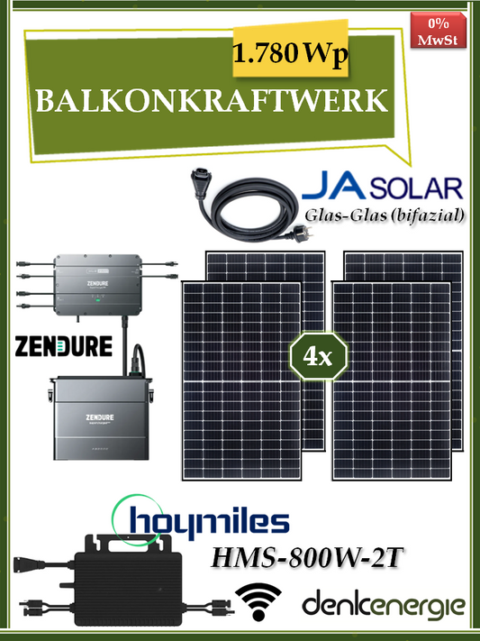 Balkonkraftwerk 1.780Wp* / 800W WiFi (bifazial) / Speicher